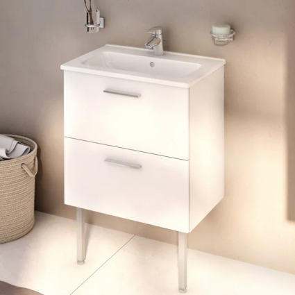 Тумба с раковиной VitrA Mia 60 с 2 ящиками, белый глянец, подвесная, с доводчиками