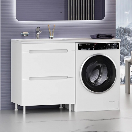Тумба с раковиной Misty Байкал 70 L для стиральной машины, белая, напольная, матовая
