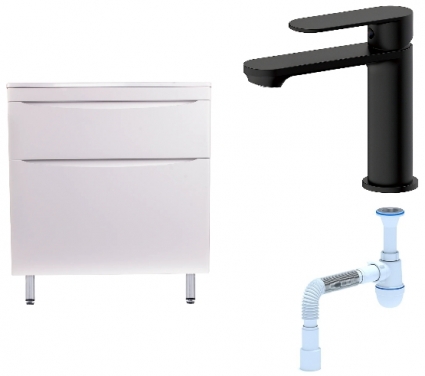 Комплект: Тумба с раковиной Style Line Бергамо Мини 80 Люкс Plus + Смеситель Haiba HB10590-7 + Сифон АниПласт