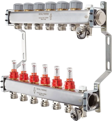 Коллектор Royal Thermo Expert RTE 52.106 1" ВР-3/4" НР, 6 выходов, с расходомерами