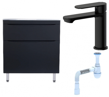 Комплект: Тумба с раковиной Style Line Бергамо Мини 80 Люкс Plus + Смеситель Haiba HB10590-7 + Сифон АниПласт