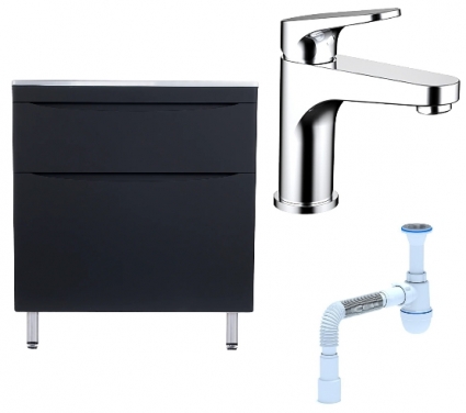 Комплект: Тумба с раковиной Style Line Бергамо Мини 80 Люкс Plus + Смеситель Bravat Eler F1191238CP-RUS + Сифон АниПласт