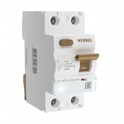 Устройство защитного отключения Werkel 1P+N 40A 100mА АС 6kА W812P404 цвет белый