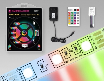 Светодиодная лента Ambrella Light 14,4W/m 60LED/m 5050SMD RGB 5M GS2402, цвет белый, мощность 72 Вт