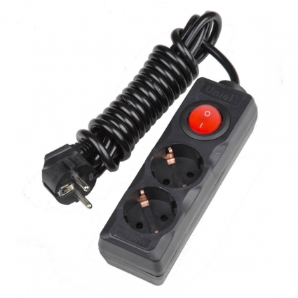 Удлинитель Uniel 2гн х 3м с/з + выкл Стандарт S-GCD2-3B BLACK UL-00003607 цвет черный
