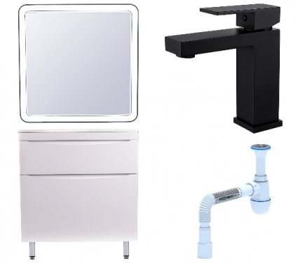 Комплект: Мебель для ванной Style Line Бергамо Мини 80 Люкс Plus + Смеситель Haiba HB10803-7 + Сифон АниПласт