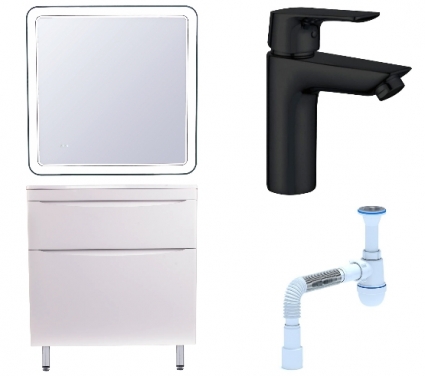 Комплект: Мебель для ванной Style Line Бергамо Мини 80 Люкс Plus + Смеситель Aquanet Static AF330-10B + Сифон АниПласт