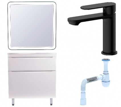 Комплект: Мебель для ванной Style Line Бергамо Мини 80 Люкс Plus + Смеситель Haiba HB10590-7 + Сифон АниПласт