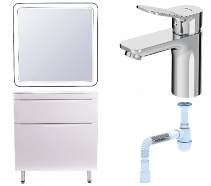 Комплект: Мебель для ванной Style Line Бергамо Мини 80 Люкс Plus + Смеситель Am.Pm X-Joy F85A02100 + Сифон АниПласт