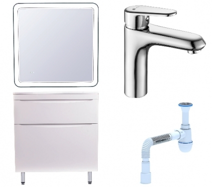 Комплект: Мебель для ванной Style Line Бергамо Мини 80 Люкс Plus + Смеситель Lemark Point LM0306C + Сифон АниПласт