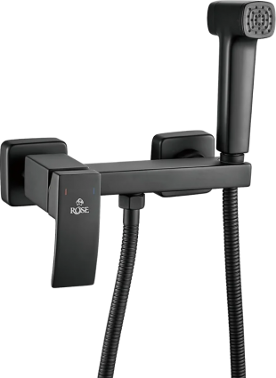 Гигиенический душ Rose R1505H-1 со смесителем, черный в современном стиле