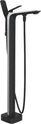 Напольный смеситель для ванны с душем Rose R1322H черный, хром, однорычажный, длина излива 23.2 см