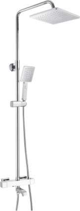 Душевая стойка Rose R3536 с термостатом, хром, штанга 145 см, шланг металлический 150 см
