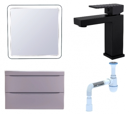 Комплект: Мебель для ванной Style Line Бергамо Мини 80 Люкс Plus + Смеситель Haiba HB10803-7 + Сифон АниПласт