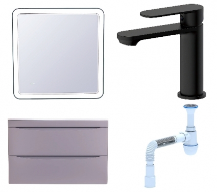 Комплект: Мебель для ванной Style Line Бергамо Мини 80 Люкс Plus + Смеситель Haiba HB10590-7 + Сифон АниПласт