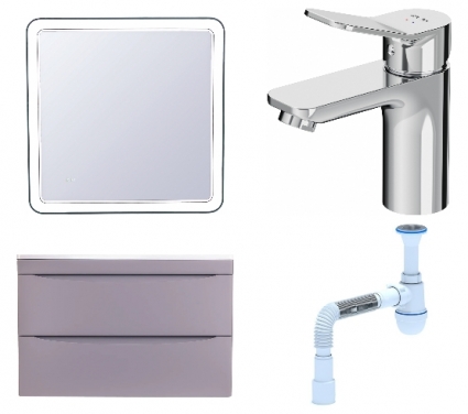 Комплект: Мебель для ванной Style Line Бергамо Мини 80 Люкс Plus + Смеситель Am.Pm X-Joy F85A02100 + Сифон АниПласт