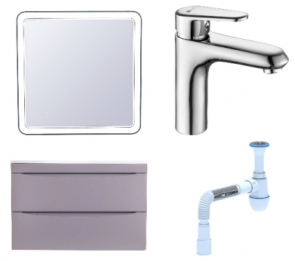 Комплект: Мебель для ванной Style Line Бергамо Мини 80 Люкс Plus + Смеситель Lemark Point LM0306C + Сифон АниПласт