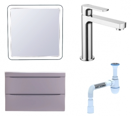Комплект: Мебель для ванной Style Line Бергамо Мини 80 Люкс Plus + Смеситель Lemark plus Grace LM1537C + Сифон АниПласт