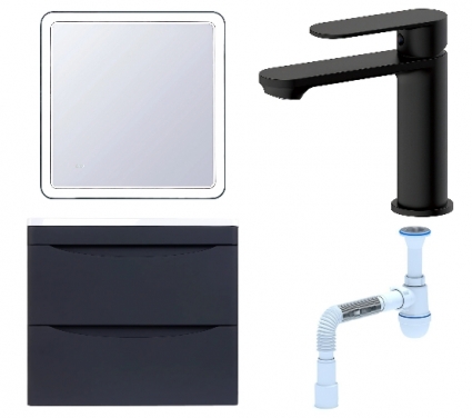 Комплект: Мебель для ванной Style Line Бергамо Мини 60 Люкс Plus + Смеситель Haiba HB10590-7 + Сифон АниПласт