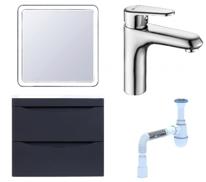Комплект: Мебель для ванной Style Line Бергамо Мини 60 Люкс Plus + Смеситель Lemark Point LM0306C + Сифон АниПласт