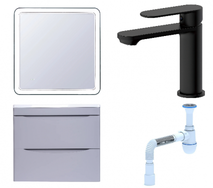 Комплект: Мебель для ванной Style Line Бергамо Мини 60 Люкс Plus + Смеситель Haiba HB10590-7 + Сифон АниПласт