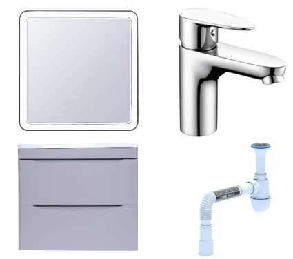 Комплект: Мебель для ванной Style Line Бергамо Мини 60 Люкс Plus + Смеситель Wasserkraft Leine 3503 + Сифон АниПласт