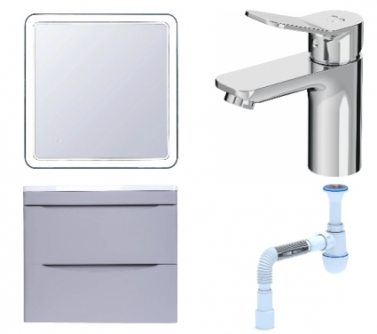 Комплект: Мебель для ванной Style Line Бергамо Мини 60 Люкс Plus + Смеситель Am.Pm X-Joy F85A02100 + Сифон АниПласт