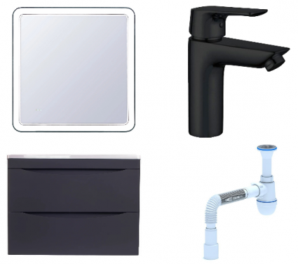 Комплект: Мебель для ванной Style Line Бергамо Мини 70 Люкс Plus + Смеситель Aquanet Static AF330-10B + Сифон АниПласт