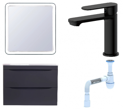 Комплект: Мебель для ванной Style Line Бергамо Мини 70 Люкс Plus + Смеситель Haiba HB10590-7 + Сифон АниПласт