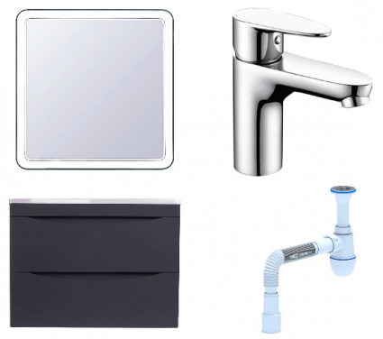 Комплект: Мебель для ванной Style Line Бергамо Мини 70 Люкс Plus + Смеситель Wasserkraft Leine 3503 + Сифон АниПласт