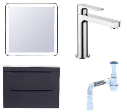 Комплект: Мебель для ванной Style Line Бергамо Мини 70 Люкс Plus + Смеситель Lemark plus Grace LM1537C + Сифон АниПласт