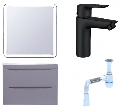 Комплект: Мебель для ванной Style Line Бергамо Мини 70 Люкс Plus + Смеситель Aquanet Static AF330-10B + Сифон АниПласт