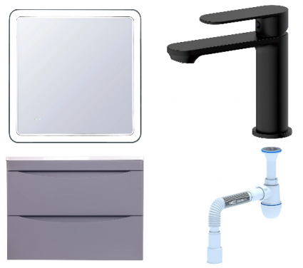 Комплект: Мебель для ванной Style Line Бергамо Мини 70 Люкс Plus + Смеситель Haiba HB10590-7 + Сифон АниПласт