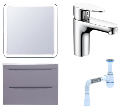 Комплект: Мебель для ванной Style Line Бергамо Мини 70 Люкс Plus + Смеситель Wasserkraft Leine 3503 + Сифон АниПласт