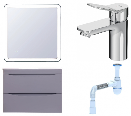 Комплект: Мебель для ванной Style Line Бергамо Мини 70 Люкс Plus + Смеситель Am.Pm X-Joy F85A02100 + Сифон АниПласт
