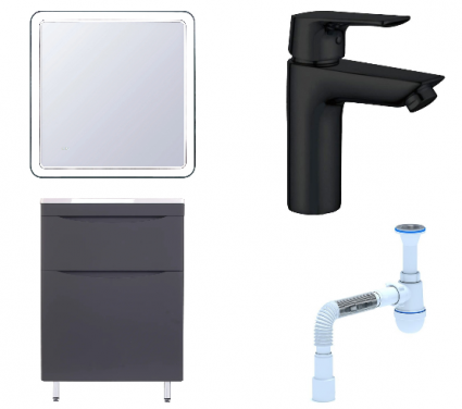 Комплект: Мебель для ванной Style Line Бергамо Мини 70 Люкс Plus + Смеситель Aquanet Static AF330-10B + Сифон АниПласт