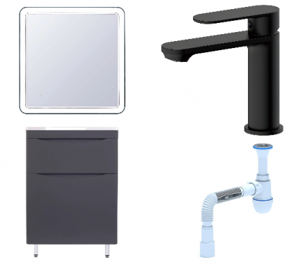 Комплект: Мебель для ванной Style Line Бергамо Мини 70 Люкс Plus + Смеситель Haiba HB10590-7 + Сифон АниПласт