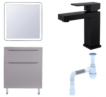 Комплект: Мебель для ванной Style Line Бергамо Мини 70 Люкс Plus + Смеситель Haiba HB10803-7 + Сифон АниПласт