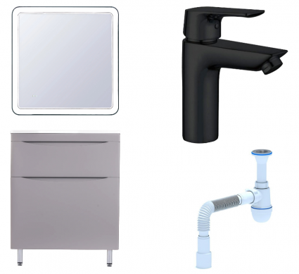 Комплект: Мебель для ванной Style Line Бергамо Мини 70 Люкс Plus + Смеситель Aquanet Static AF330-10B + Сифон АниПласт