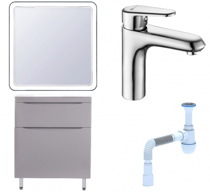 Комплект: Мебель для ванной Style Line Бергамо Мини 70 Люкс Plus + Смеситель Lemark Point LM0306C + Сифон АниПласт