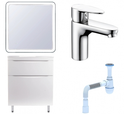 Комплект: Мебель для ванной Style Line Бергамо Мини 70 Люкс Plus + Смеситель Wasserkraft Leine 3503 + Сифон АниПласт
