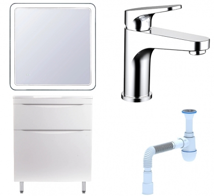 Комплект: Мебель для ванной Style Line Бергамо Мини 70 Люкс Plus + Смеситель Bravat Eler F1191238CP-RUS + Сифон АниПласт