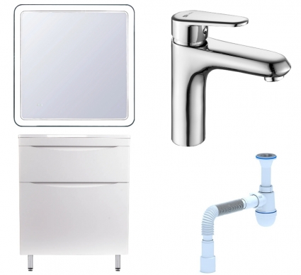 Комплект: Мебель для ванной Style Line Бергамо Мини 70 Люкс Plus + Смеситель Lemark Point LM0306C + Сифон АниПласт