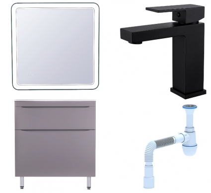 Комплект: Мебель для ванной Style Line Бергамо Мини 80 Люкс Plus + Смеситель Haiba HB10803-7 + Сифон АниПласт