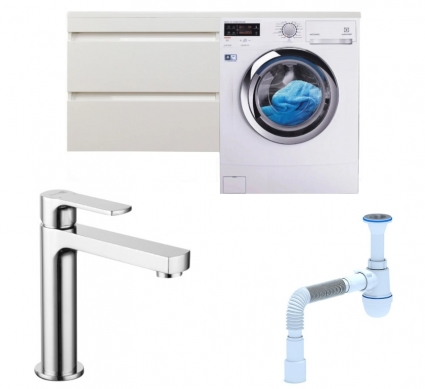 Комплект: Тумба с раковиной Style Line Даллас 140 Люкс Plus L + Смеситель Lemark plus Grace LM1537C + Сифон АниПласт