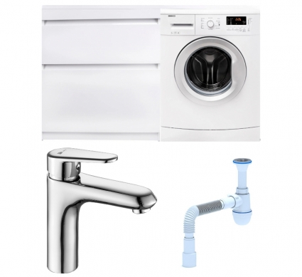 Комплект: Тумба с раковиной Style Line Даллас 140 Люкс Plus L + Смеситель Lemark Point LM0306C + Сифон АниПласт