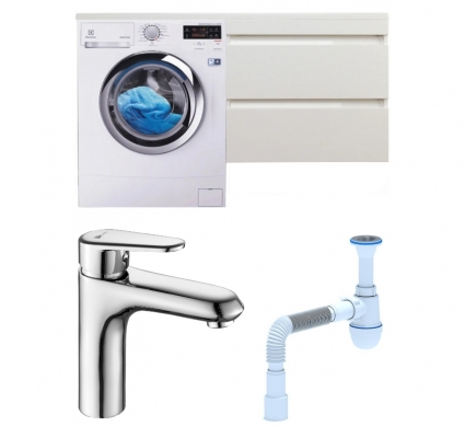 Комплект: Тумба с раковиной Style Line Даллас 140 Люкс Plus R + Смеситель Lemark Point LM0306C + Сифон АниПласт