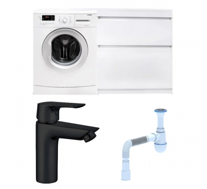 Комплект: Тумба с раковиной Style Line Даллас 140 Люкс Plus R + Смеситель Aquanet Static AF330-10B + Сифон АниПласт