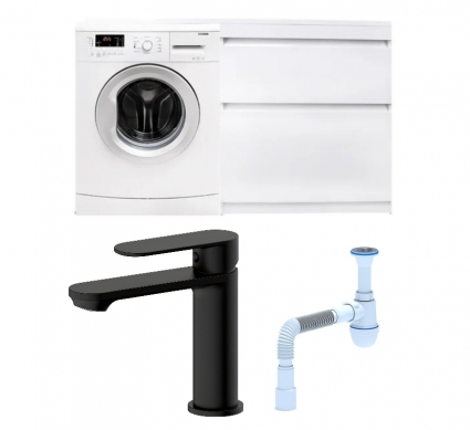Комплект: Тумба с раковиной Style Line Даллас 140 Люкс Plus R + Смеситель Haiba HB10590-7 + Сифон АниПласт