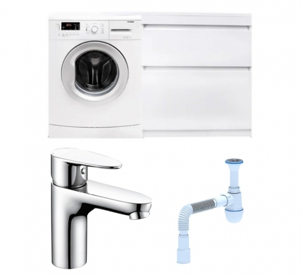 Комплект: Тумба с раковиной Style Line Даллас 140 Люкс Plus R + Смеситель Wasserkraft Leine 3503 + Сифон АниПласт